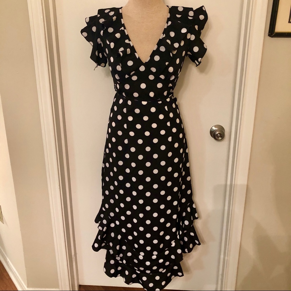 Black Maxi Dress w/ White Polka Dots Size S